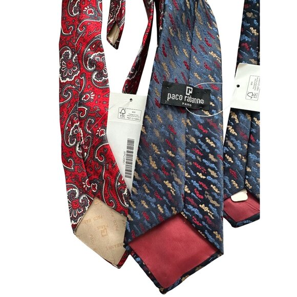 PACO RABANNE Set of 2 Red Blue Vintage Mens Ties - Picture 7 of 7